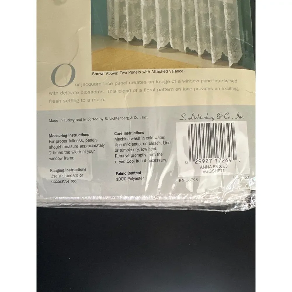 S Lichtenberg Anna Sheer Scalloped Lace Panels Eggshell Curtains Valance 58x63